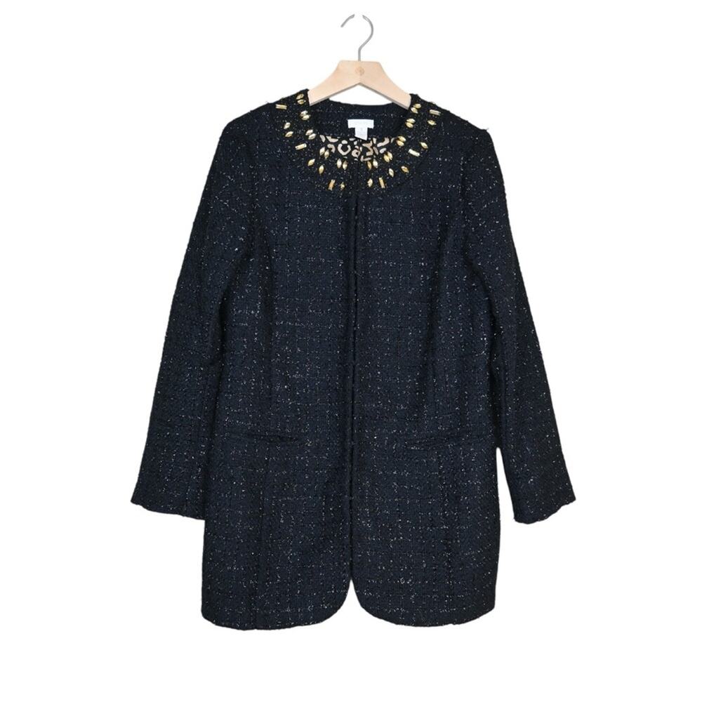 Chico's Womens M Chico's 1 Ani-Glam Shimmer Tweed Longline Blazer Jacket